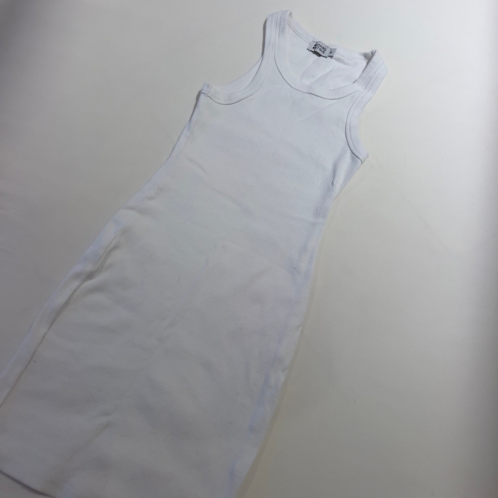 Beginning Boutique White Ribbed Mini Dress Sleeveless Racerback Bodycon Size 6
